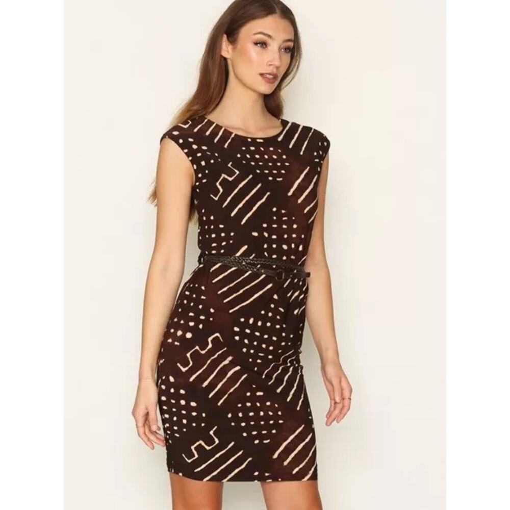 Lauren Ralph Lauren Brown Printd Cap Sleeve Dress Size Large